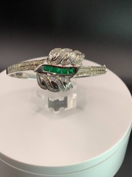 Emerald & Diamond Bangle 18ct White Gold