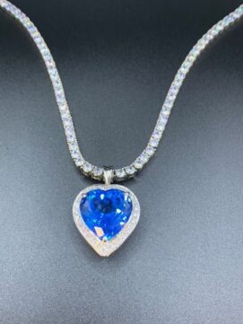 Blue Topaz & Diamond Heart Pendant - 18ct White Gold